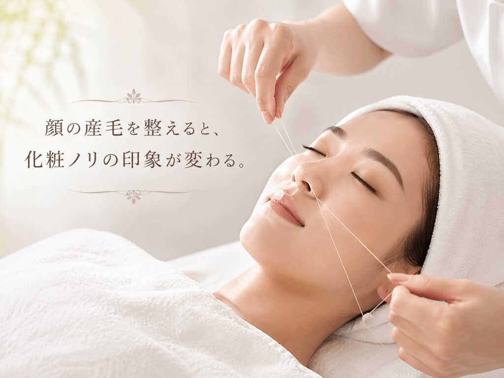 佐賀県有田町のビアンジュで行う台湾式糸脱毛による顔産毛ケアの施術イメージ